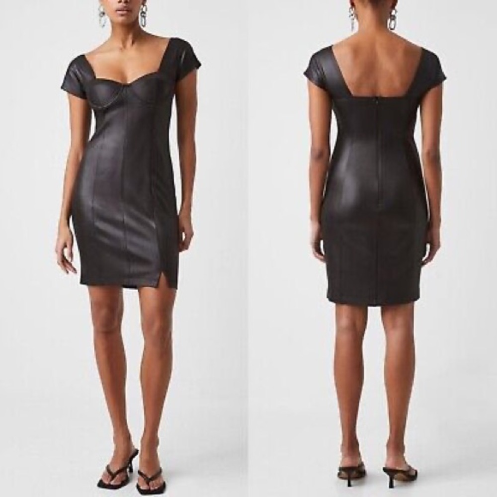 French Connection Tomi black leather look Mini Dress NWOT